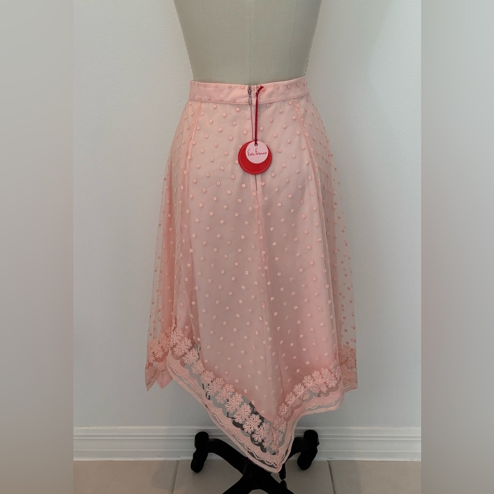 Eva Franco Leriel Skirt NWT Pink Blushing Dot Tulle Asymmetrical Hem Lined 8 - Picture 5 of 8